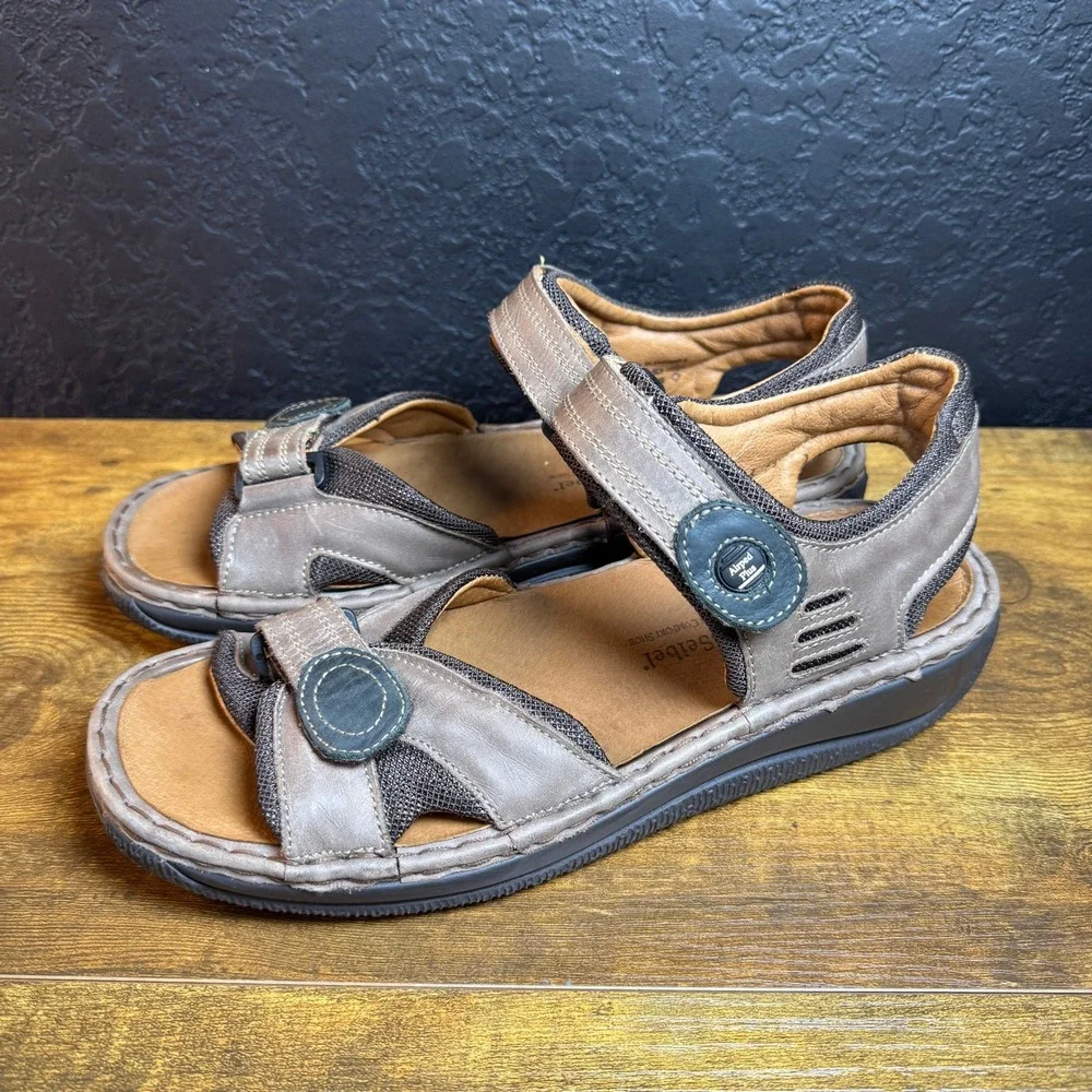Josef Seibel Airped Plus Brown Leather Triple Strap Sandals Mens 10 EU 43